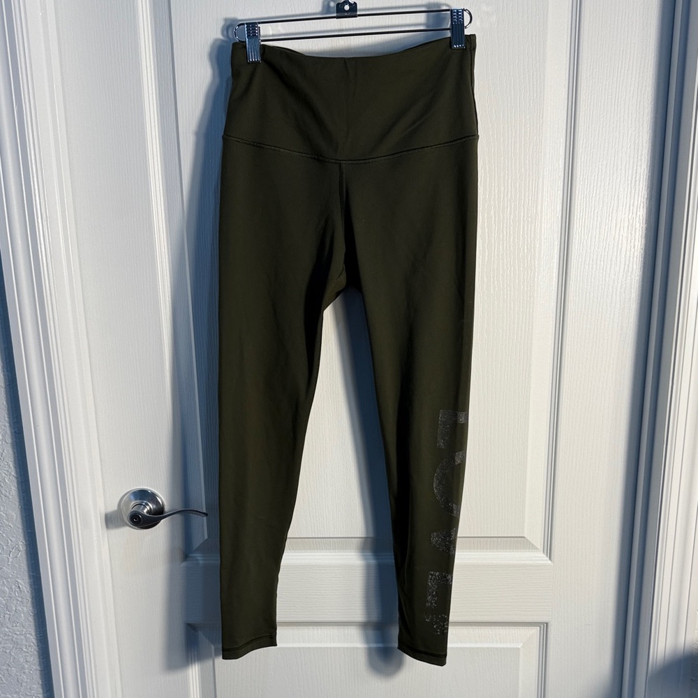 Victoria Sport Olive Green High-Waist Legging Love Graphic on Leg Size S Lth 33”